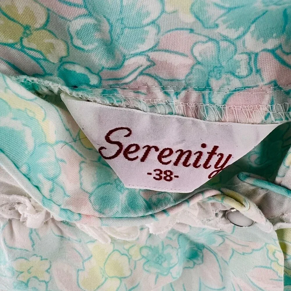 vintage Serenity House Dress size 38 XL Floral Mumu Nightgown Pastel Snap Button